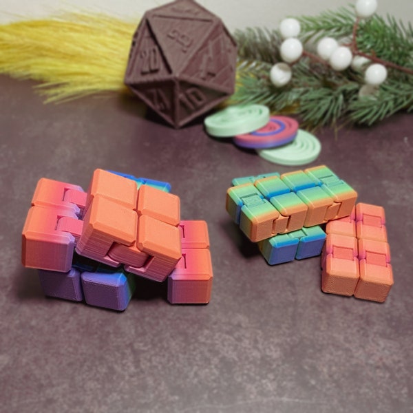 Rainbow Infinity Cube Fidget - Colorful Discreet Fidget Cube in Rainbow Gradient - 3D Printed Sensory Toy, Desk Accessory