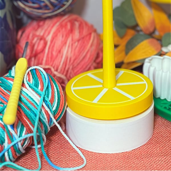 Colorful Spinning Yarn Holder - Citrus Yarn Dispenser with Weighted Base, Interchangeable Spindle -Lemon, Lime, Orange Options