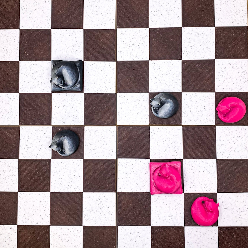 Cute Cat Checkers Set Unique Game Pieces for Cat Lovers Personalized Gift for Birthdays, Friends
