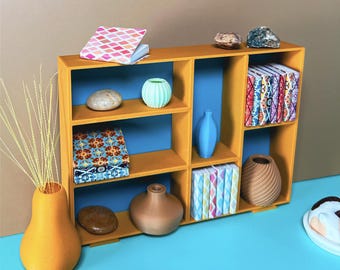 Dollhouse Miniature Bookshelf in Mid Century Modern Style - Two Color 1:12 Scale Furniture