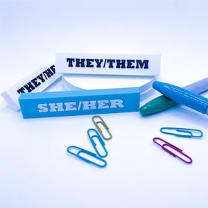 Small Pronoun Desk Plate - 3D Printed Custom Office Decor