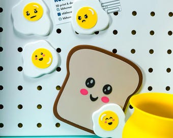 Imanes de desayuno kawaii: decoración para el refrigerador con tostadas y huevos