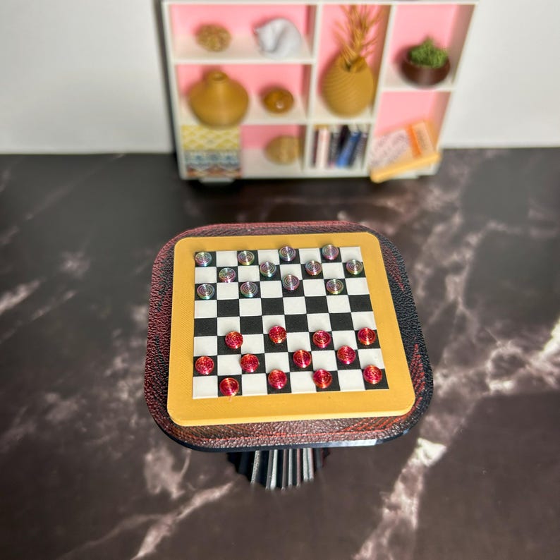 Colbert Checkers Mini 1:12 Scale Checkers Set With Board - Miniature Checkers Set for ...