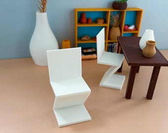 Silla miniatura en forma de Z: decoración a escala 1:12 para el comedor de una casa de muñecas