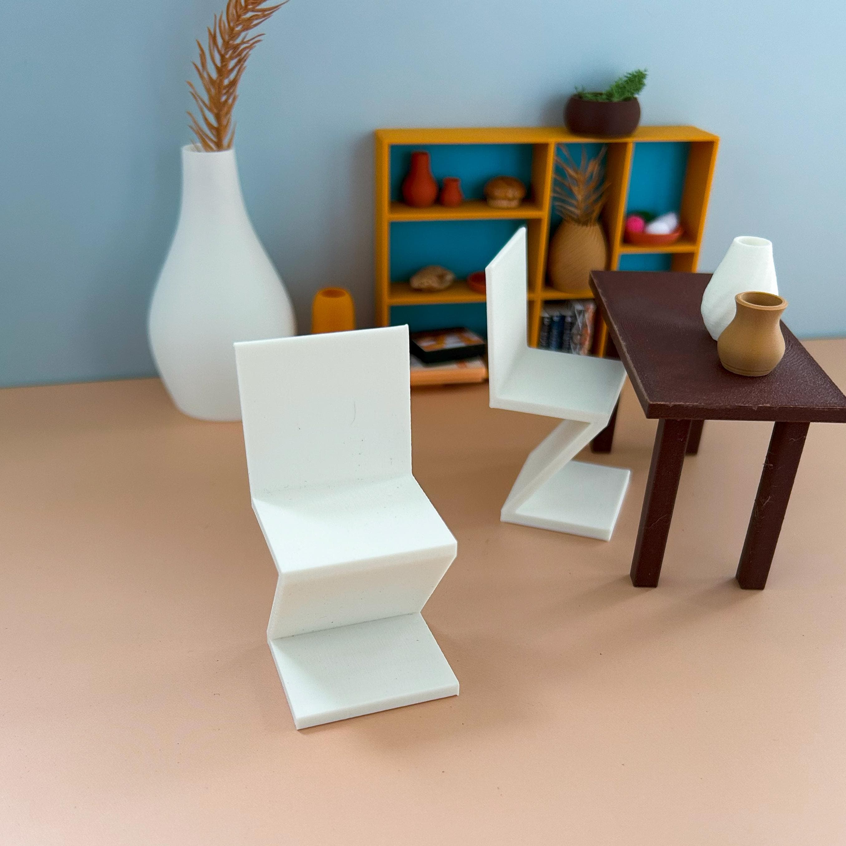 Miniature Z-shaped Chair – 1:12 Scale Decor for Dollhouse Dining