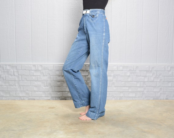 Vintage 60s 70s Jeans Relaxed Fit Bellbottom Wide Leg Flare Faded 