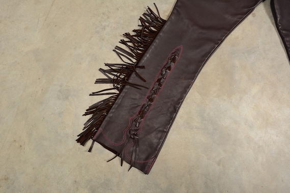 vintage 90s fringed leather pants bootcut flare 9… - image 5