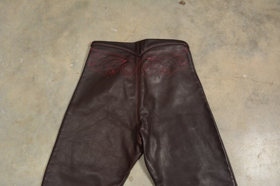 vintage 90s fringed leather pants bootcut flare 9… - image 6