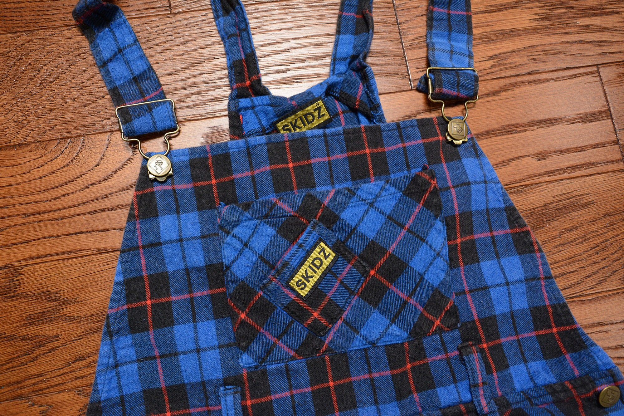 Vintage 80s 90s Skidz Overalls Red Black Blue Flannel
