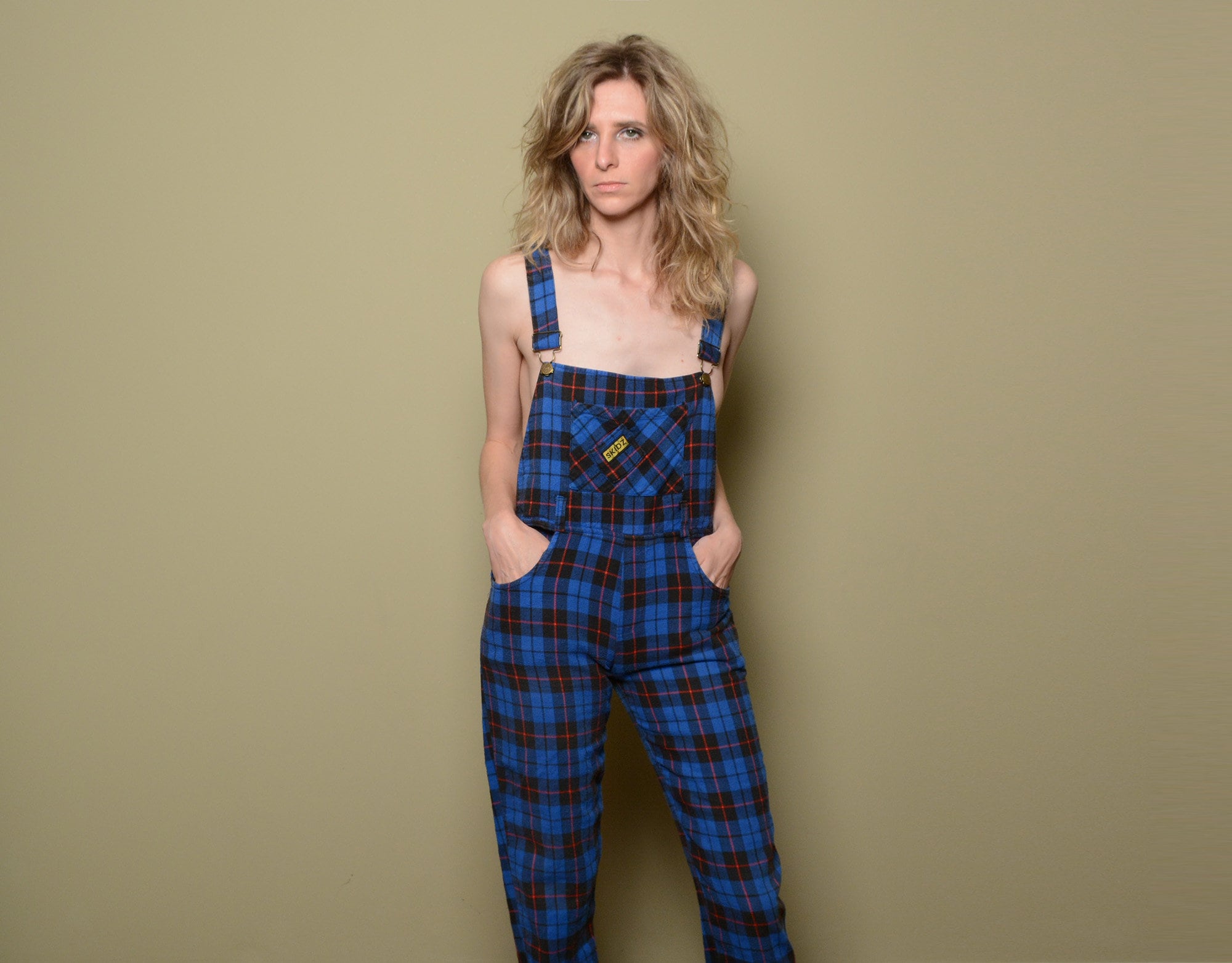 Vintage 80s 90s Skidz Overalls Red Black Blue Flannel