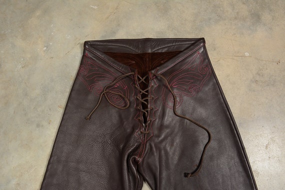 vintage 90s fringed leather pants bootcut flare 9… - image 4