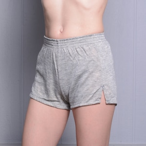 vintage 70s Dodger spodenki sportowe melanż szary spodenki dresowe sportowe 1970 mężczyźni kobiety unisex 24-28 talia XXS/XS młodzież M