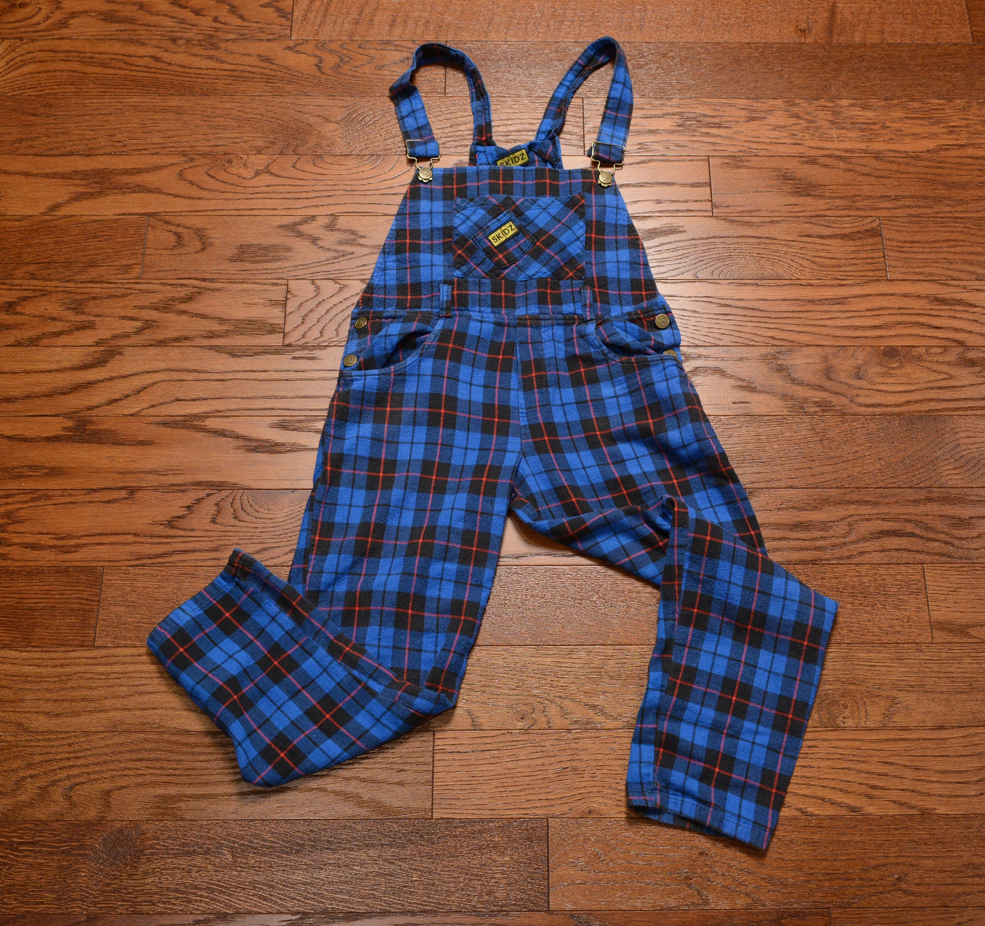 オーバーオール euro vintage 80s 90s Vintage 80s 90s Skidz Overalls Red Black Blue Flannel