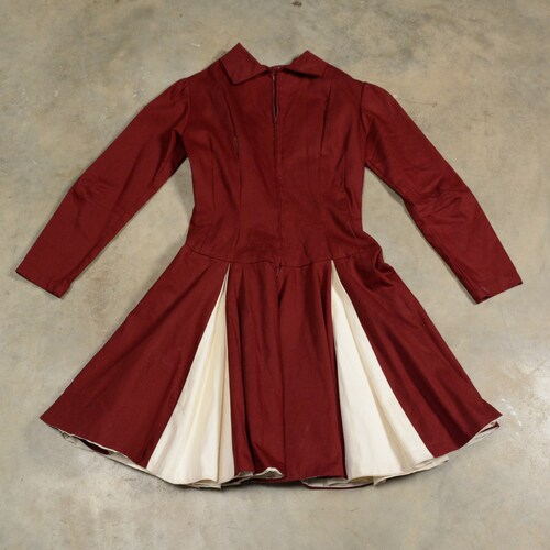 Vintage 40s 50s circle skirt dress majorette cheerleader long sleeve knee length burgundy maroon 1940 shops 1950 women vintage S small