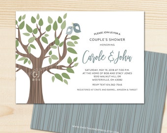 Bridal Shower Invitation with Tree of life and Love Birds Printed or Printable