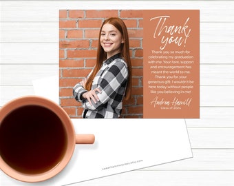 Personalized Graduation Thank You Note Cards with Photo for Grad Custom