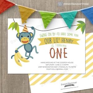 Monkey birthday Invitation for Child Birthday, Zoo party, Monkey Invite printed or printable for girl or boy