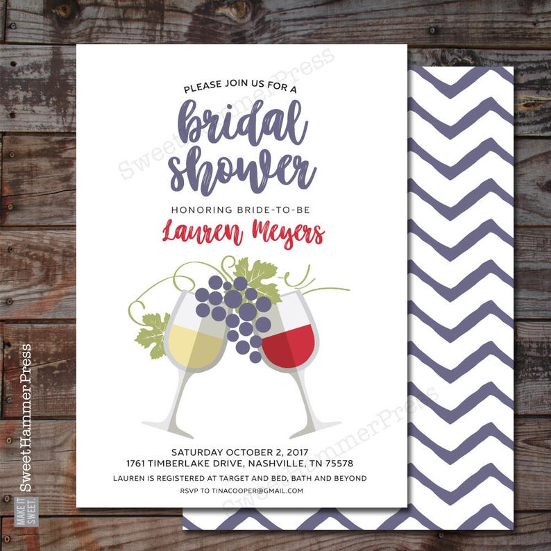 Wine Bridal Shower Invitation Grapes and Wine Glasses Vineyard Etsy