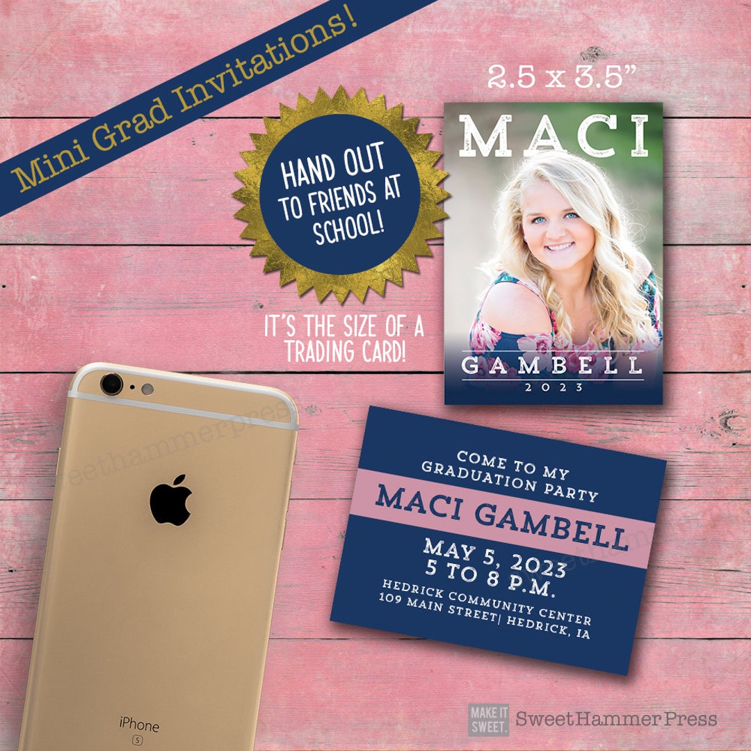 Graduation Party Invitations for Girl, Mini Graduation Trading Cards ...