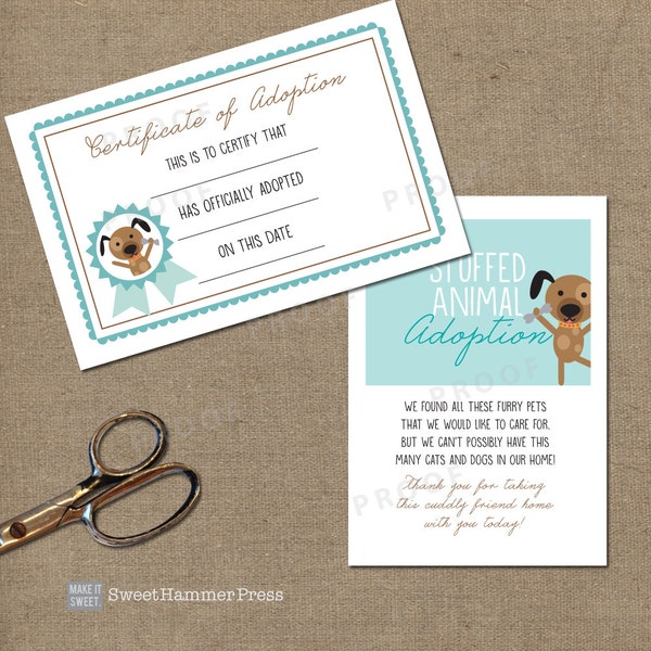 Stuffed Animal Adoption Certificate - Etsy