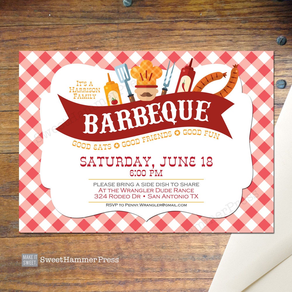 BBQ Party Invitation Barbecue Summer Party Invite Family - Etsy