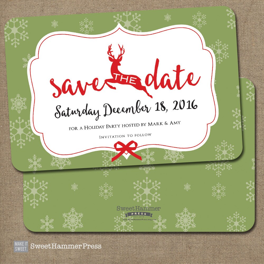 Reindeer Save the Date Christmas Party Invitation Red White Etsy