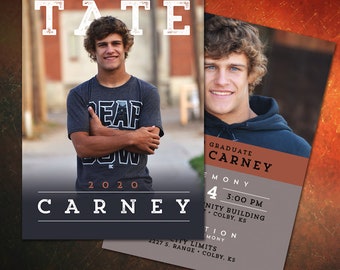 Printed Graduation Invitation for Boys 2 photos Announcement for Guys Grad Party Guys