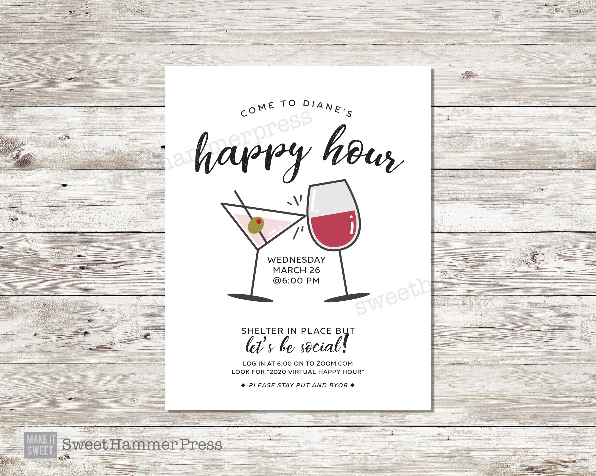 Virtual Happy Hour Invitation Virtual Cocktail Party Invite Etsy