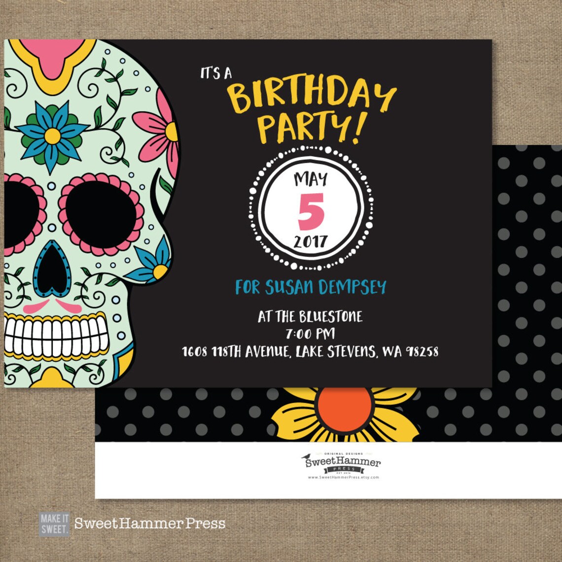 Sugar Skull Birthday Invitations Forty and Fab 40th Birthday | Etsy