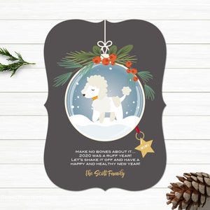 Poodle Christmas Card  | Dog Holiday Card with name of dog in Snow Globe | Pet Holiday Cards | Personalized Dog Card