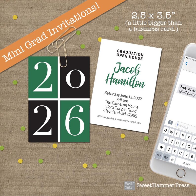 Graduation Mini Cards Mini Graduation Invitations, Trading Card Style, School Mascot Option ...