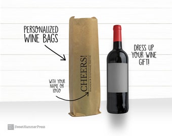 Personalized Wine Gift Bag, Logo Option, Brown Paper