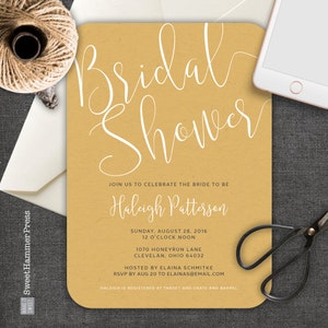 Modern Bridal Shower Invitations Yellow Grey Printed Handwritten Invites Blue Modern Shower Bridal Tea Luncheon Unique Wedding Shower blue