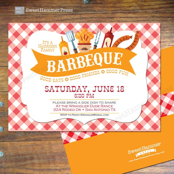 BBQ Party Invitation Barbecue Summer Party Invite Family - Etsy