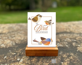 2027 Bird small Desk Calendar with Wooden Stand option | Songbird Illustration | Birder gift