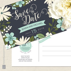 Spring  floral Save the Date cards Printed Wedding Save the Date post cards
