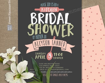 Kitchen Shower Invitation Bridal Shower Invite Pink Mint Green Wedding Shower Printable or Printed Invitations
