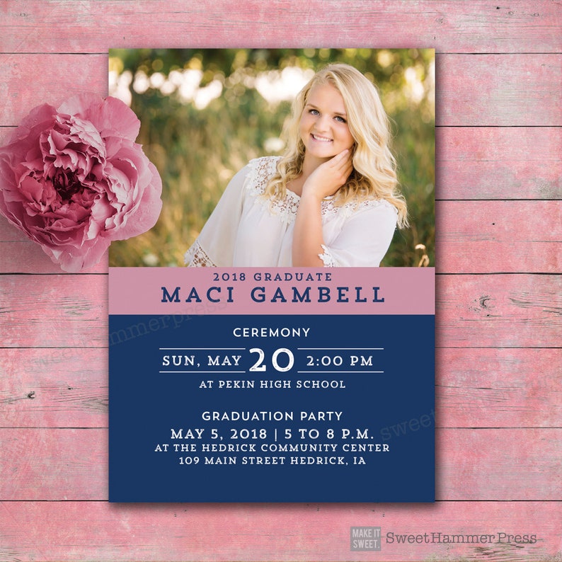 Custom Graduation Party Invitations with Photo Graduation Invite with Name behind photo Grad Announcement Digital High School Senior Party