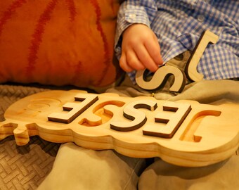 Puzzle name gift for toddler | Wooden Natural Caterpillar Preschool Game | Engraved Childs Handmade Educational Toy | Personalized Laser Cut