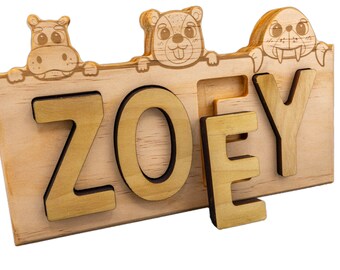 name puzzle baby girl | Child Name Puzzle | Personalized Wood Neutral Preschool busy board | Custom Engraved Toddler present