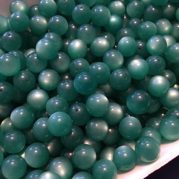 150 Vintage Lucite Moonglow Beads, Green, 9MM, Round, Vintage Beads