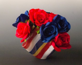 Patriotic gift red, white, blue and gold hand painted glass vase
