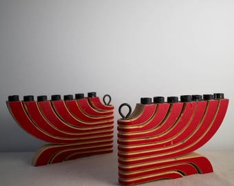 Incredible 1970s postmodern Scandinavian made Menorah candelabras for seven candles - two available