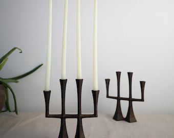 Dansk early production Scandinavian modern cast iron brutalist candelabras - two available