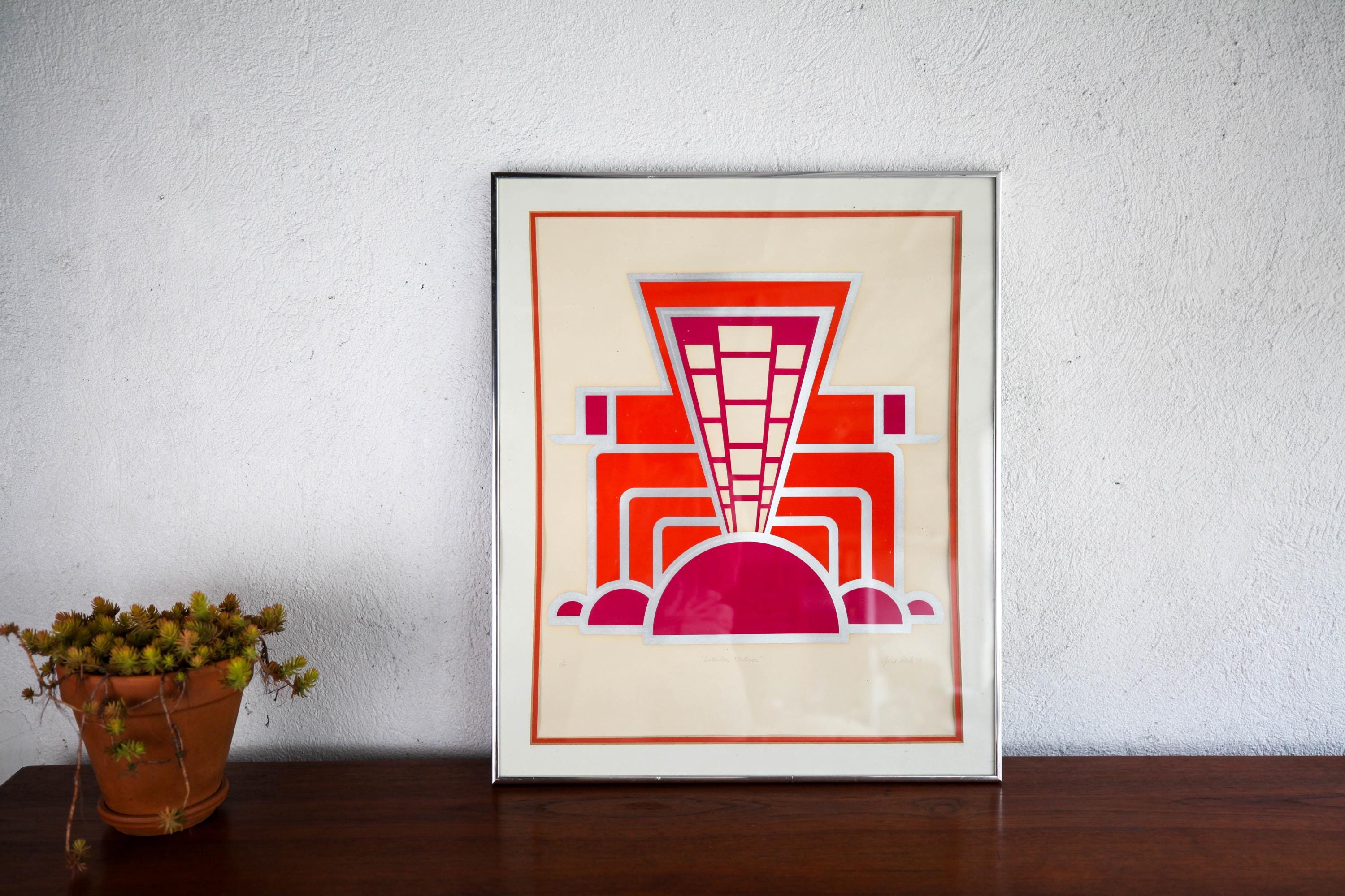 Vintage minimalist geometric painting “Saturday Matinee” by Gloria Park, 1974