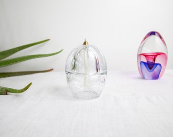 Vintage egg shaped Polish hand blown glass oil lamp