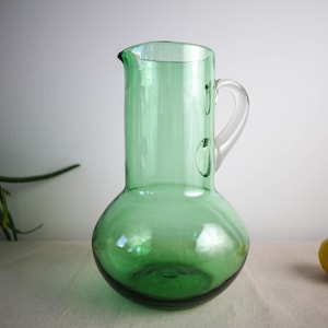 Vintage mid century modern green art glass vase or pitcher