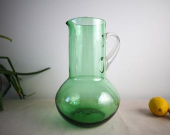 Vintage mid century modern green art glass vase or pitcher