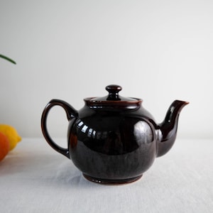 Vintage mid century modern iridescent chocolate brown ceramic teapot