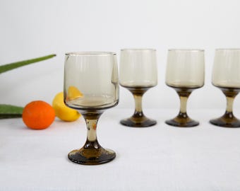 Vintage MCM smoked amber glass coupes or port glasses (set of four)